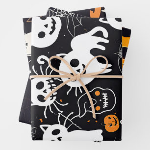 Pumpkin, Geist, Schwarze Katze, Schädel, Rustikale Geschenkpapier Set