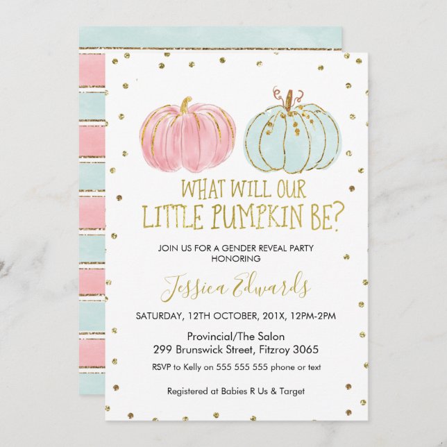 Pumpkin Gender Reveal Baby Shower Einladung (Vorne/Hinten)