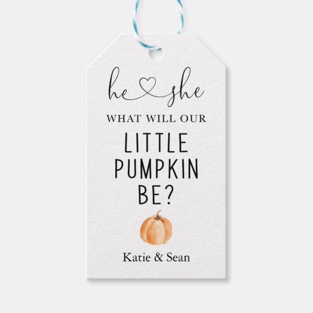 Pumpkin Gender Reveal Gefallen Tag Geschenkanhänger (Vorderseite)