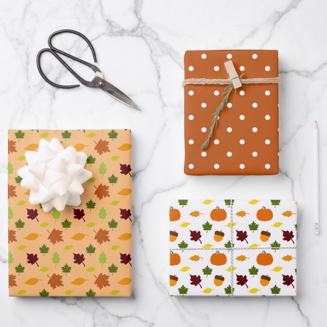 Pumpkin Gewürz 3 Koordiniert Herbst Herbst Geburts Geschenkpapier Set (Vorderseite)