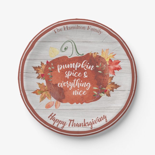 Pumpkin Gewürz & Alles Gute Erntedank Grau Pappteller (Vorderseite)