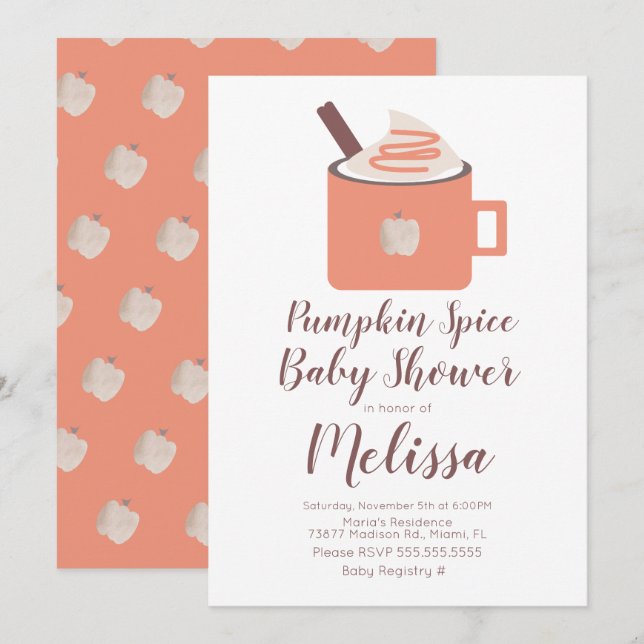 Pumpkin Gewürz Coffee Campfire Tasse Fall Baby Dus Einladung (Vorne/Hinten)