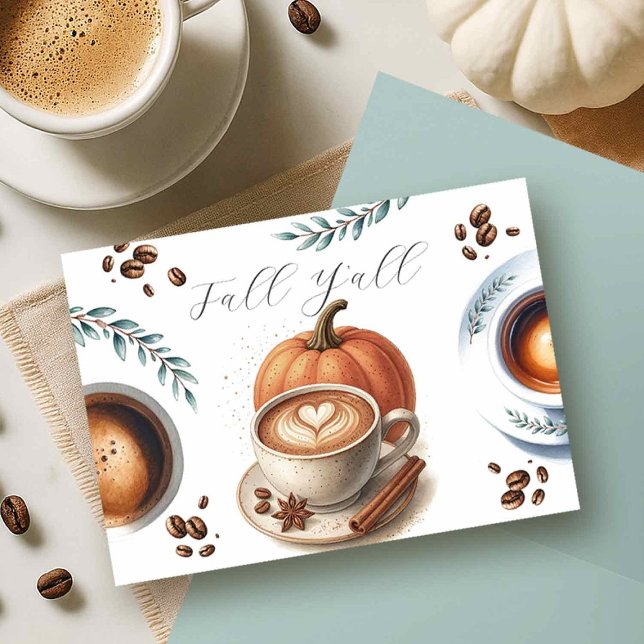 Pumpkin Gewürz-Erntedank-Karten Dankeskarte (flat lay of a pumpkin spice fall y'all thanksgiving thank you card featuring pumpkin & coffee latte)