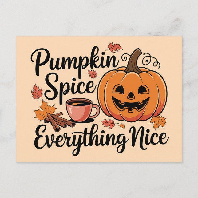 "Pumpkin Gewürz & Everything Nice" Autumn Grafik Postkarte (Vorderseite)