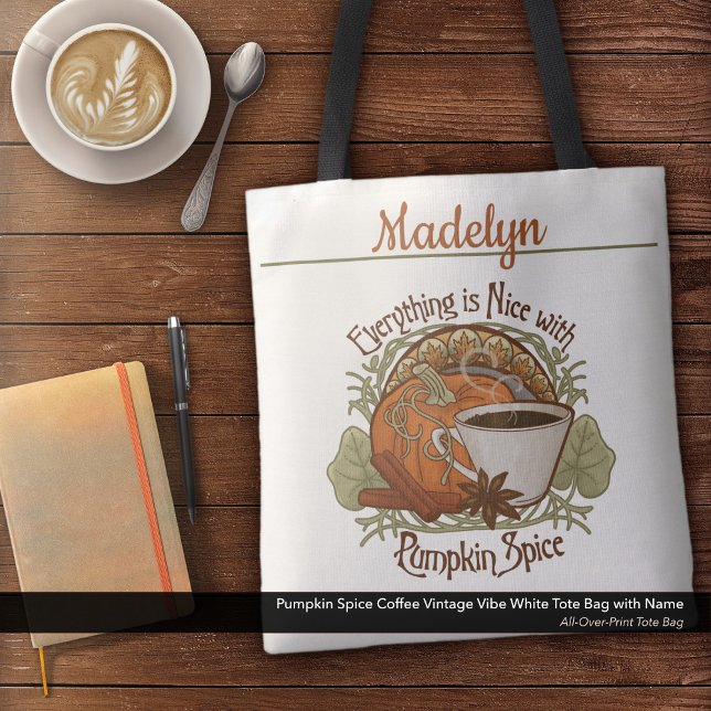 Pumpkin Gewürz Kaffee Vintager Name (Pumpkin Spice Coffee Vintage Vibe White Tote Bag–Personalized with Your Name)