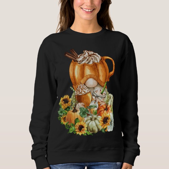 Pumpkin Gewürz Latte Blätter Niedliche Gnome - Hap Sweatshirt (Vorderseite)