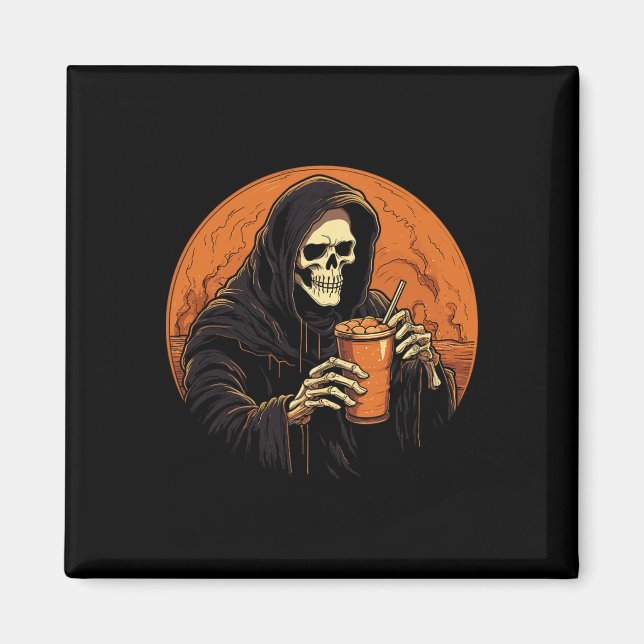 Pumpkin Gewürz Latte Kaffee Herbst Halloween Grim  Magnet (Vorne)
