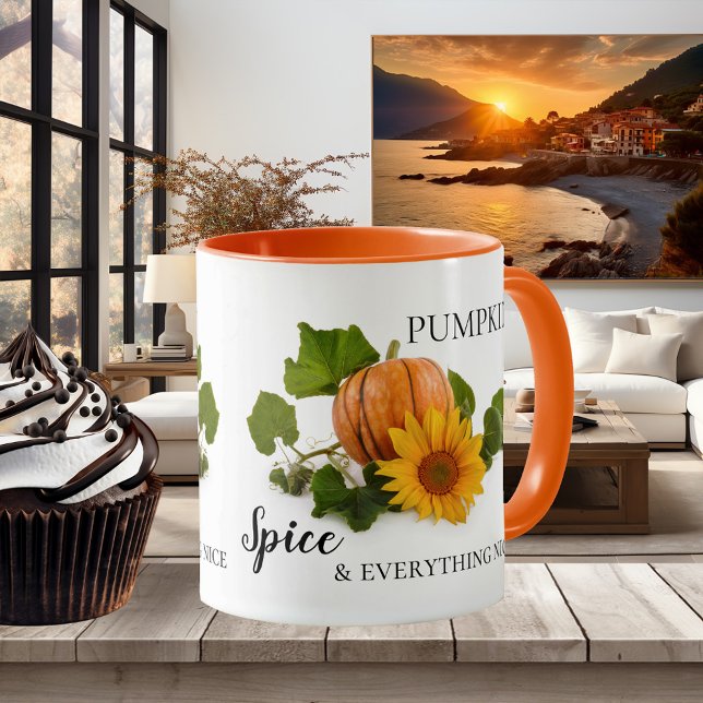 Pumpkin Gewürz und alles Nizza Fall Tasse (Elegant autumn and Thanksgiving mug featuring a pumpkin and sunflower)