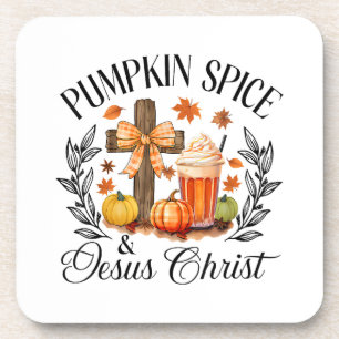 Pumpkin Gewürz und Jesus Christus Cross Pumpkin Ch Getränkeuntersetzer