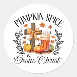 Pumpkin Gewürz und Jesus Christus Cross Pumpkin Ch Runder Aufkleber