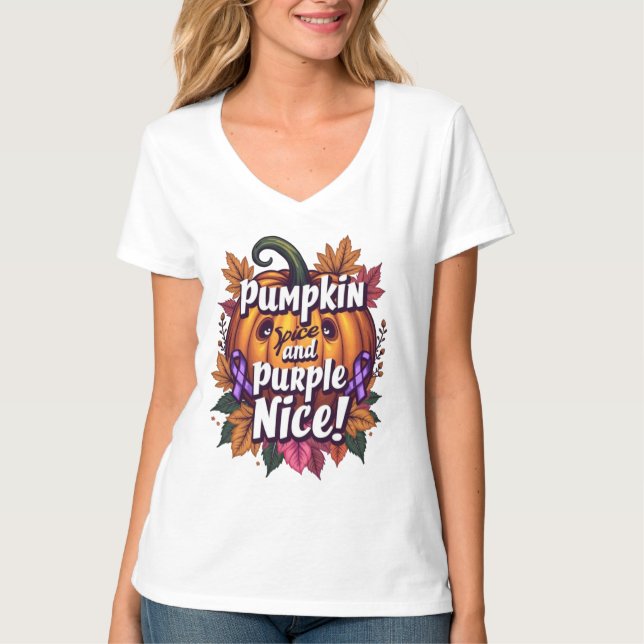 Pumpkin Gewürz und Lila Nice: Funny Fall Awarenes T-Shirt (Vorderseite)