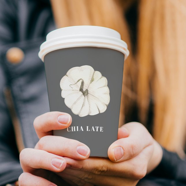 Pumpkin Gewürz Wasserfarbe Weiß & Grau Chia Latte Pappbecher (Von Creator hochgeladen)