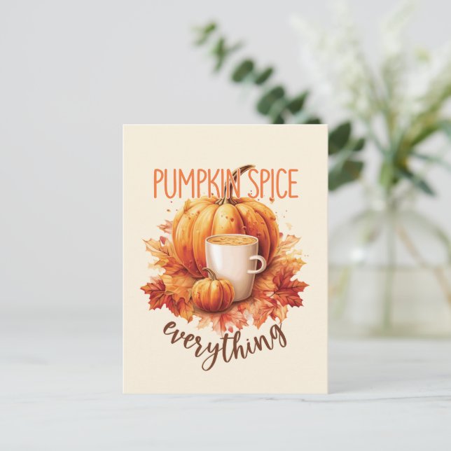 Pumpkin Gewürze alles - Latte & Herbstblätter Postkarte (Stehend Vorderseite)