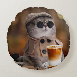 Pumpkin Gewürzfall Katzenkatze Rundwurfkissen Rundes Kissen