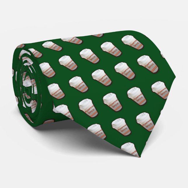 Pumpkin Gewürzkaffee (grüner Hintergrund) Krawatte (Gerollt)