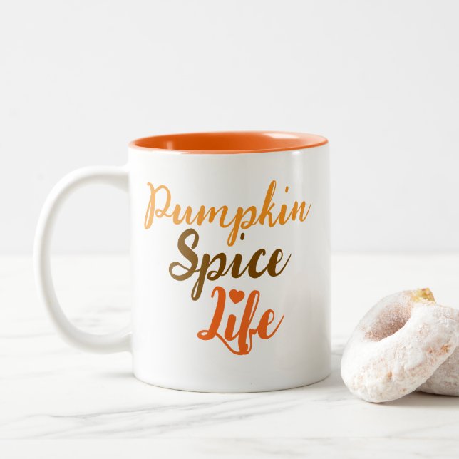 Pumpkin-Gewürzkaffee-Tasse Zweifarbige Tasse (Mit Donut)