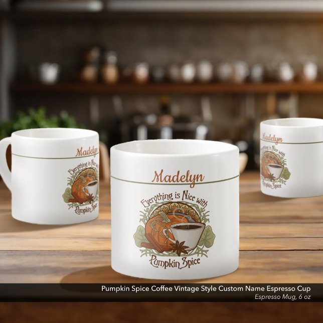 Pumpkin Gewürzkaffee Vintager Individuelle Name Espressotasse (Pumpkin Spice Coffee Vintage Vibe Espresso Mug–Personalized with Your Name–6 oz. Size)