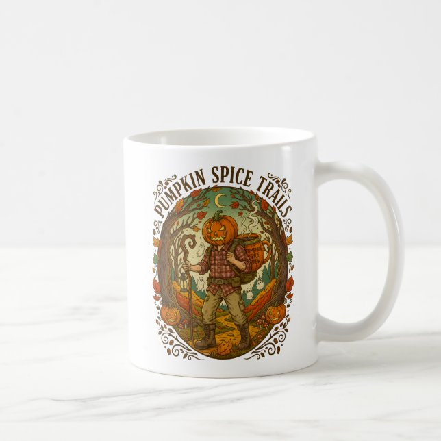 Pumpkin-Gewürzwege Herbst Wanderung Illustration Kaffeetasse (Rechts)