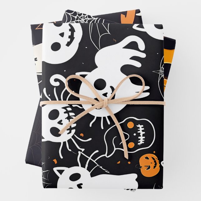 Pumpkin Ghost Black Cat Halloween Wrapping Paper Geschenkpapier Set (Beispiel)