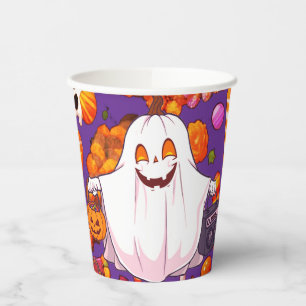 Pumpkin Ghost Pattern Niedlich Halloween Pappbecher