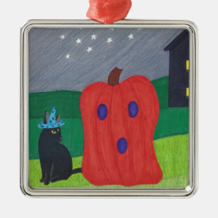 Pumpkin Ghost und Wizard Cat Halloween Ornamente