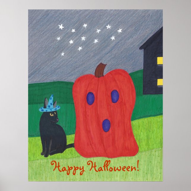 Pumpkin Ghost und Wizard Cat Halloween Posters Poster (Vorne)