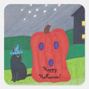 Pumpkin Ghost und Wizard Cat Halloween Stickers