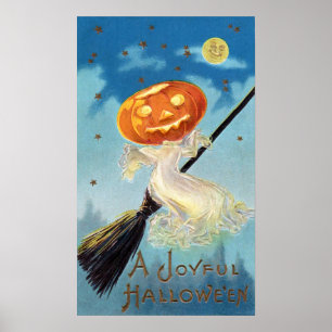 Pumpkin Ghost Witch Poster