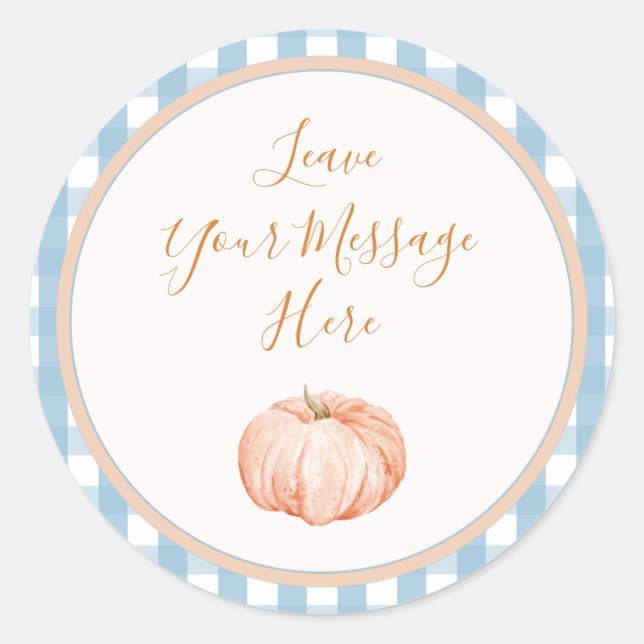 Pumpkin Gingham Birthday Liebe Ihre Nachricht hier Runder Aufkleber (Vorderseite)