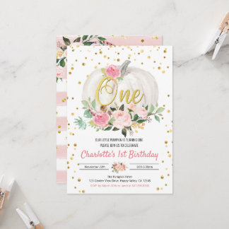 Pumpkin Girl 1. Geburtstag Party Rosa Einladung