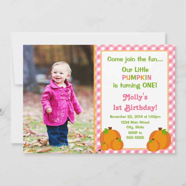 Pumpkin Girl Geburtstag Einladung 12x18 Foto-Karte (Vorderseite)