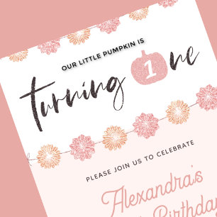 Pumpkin Girl Pink Floral Halloween 1. Geburtstag Einladung