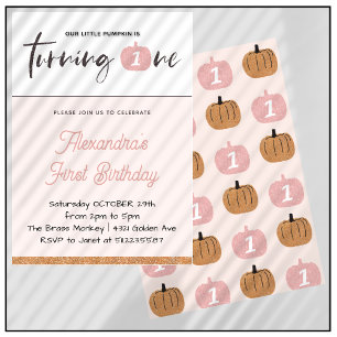 Pumpkin Girl Pink Glitzer Halloween 1. Geburtstag Einladung