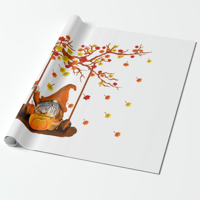Pumpkin Gnomes Fall Autumn Leaves, Cute Thanksgivi Geschenkpapier (Ungerollt)