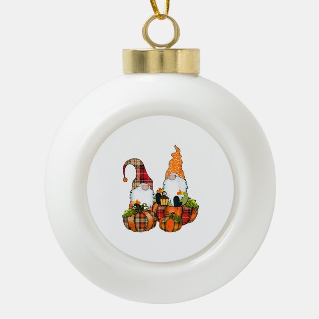 Pumpkin Gnomes Herbst Niedliches Halloween Keramik Kugel-Ornament (Vorderseite)