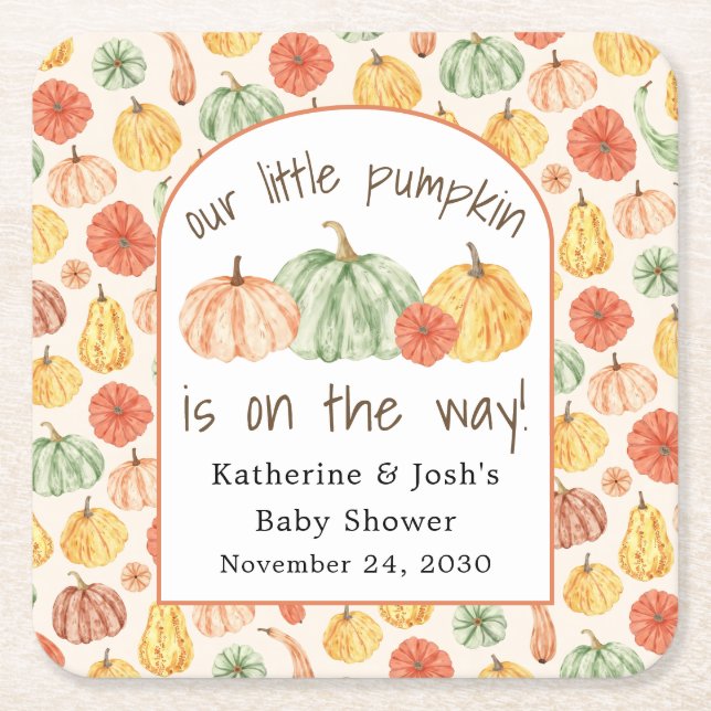 Pumpkin Gourd Autumn Baby Shower Rechteckiger Pappuntersetzer (Vorderseite)
