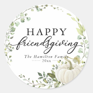 Pumpkin Greenery Wreath Friendsgiving Dinner Runder Aufkleber