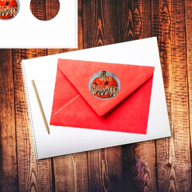 Pumpkin Grin Runder Aufkleber (Get out your party invitations, and events, to mail out with these Pumpkin Grin Round Stickers!)