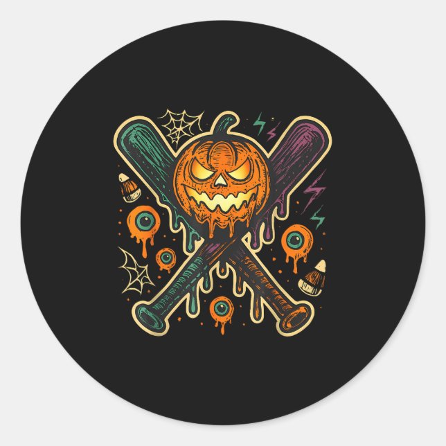Pumpkin Halloween Baseball Ice Cream Drip Soky Boy Runder Aufkleber (Vorderseite)