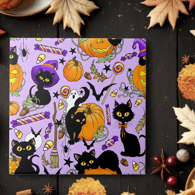 Pumpkin Halloween Candy Black Cats Fliese (Von Creator hochgeladen)