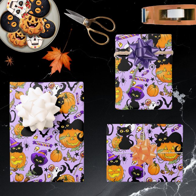 Pumpkin Halloween Candy Black Cats Geschenkpapier Set (Von Creator hochgeladen)