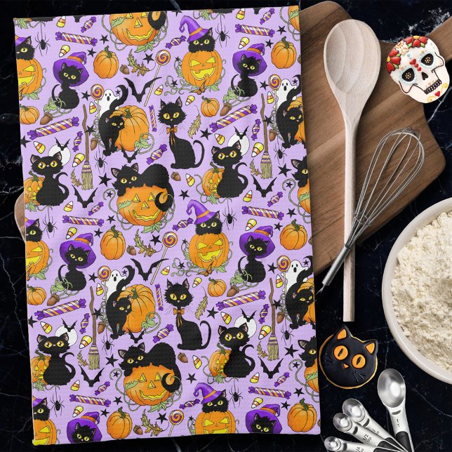 Pumpkin Halloween Candy Black Cats Geschirrtuch (Von Creator hochgeladen)