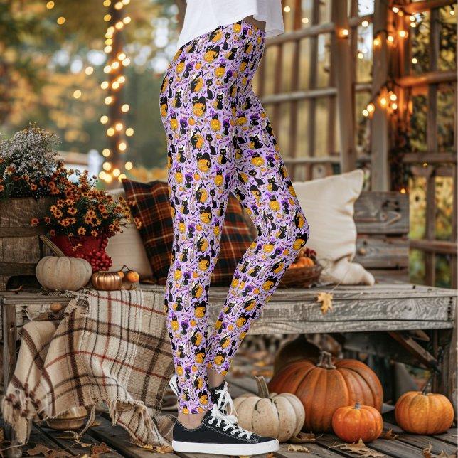 Pumpkin Halloween Candy Black Cats Leggings (Von Creator hochgeladen)