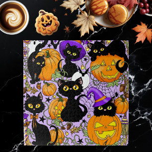 Pumpkin Halloween Candy Black Cats Puzzle