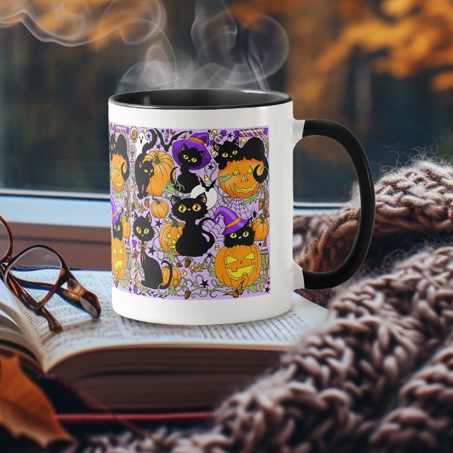 Pumpkin Halloween Candy Black Cats Tasse (Von Creator hochgeladen)