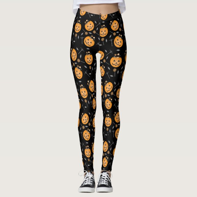 Pumpkin Halloween Candy Lollipop Leggings (Vorderseite)