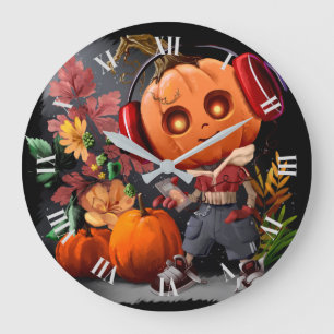 Pumpkin Halloween Musikfreund Große Wanduhr