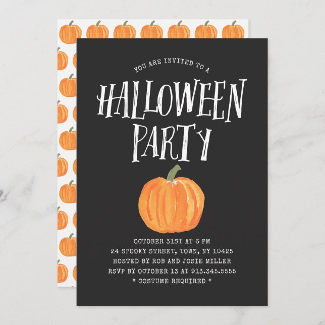 Pumpkin Halloween-Party Einladung Black (Vorne/Hinten)