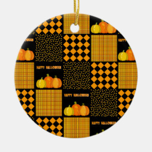Pumpkin Halloween Patchwork Pattern Keramik Ornament