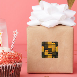 Pumpkin Halloween Patchwork Pattern Quadratischer Aufkleber